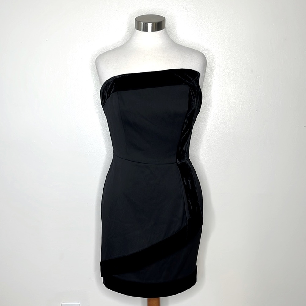 "NEW" RACHEL ZOE Velvet Trim Faux Wrap Strapless Dress Sz 8